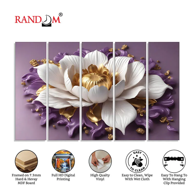 White Bloom Wall Painting - Set Of Five media 6