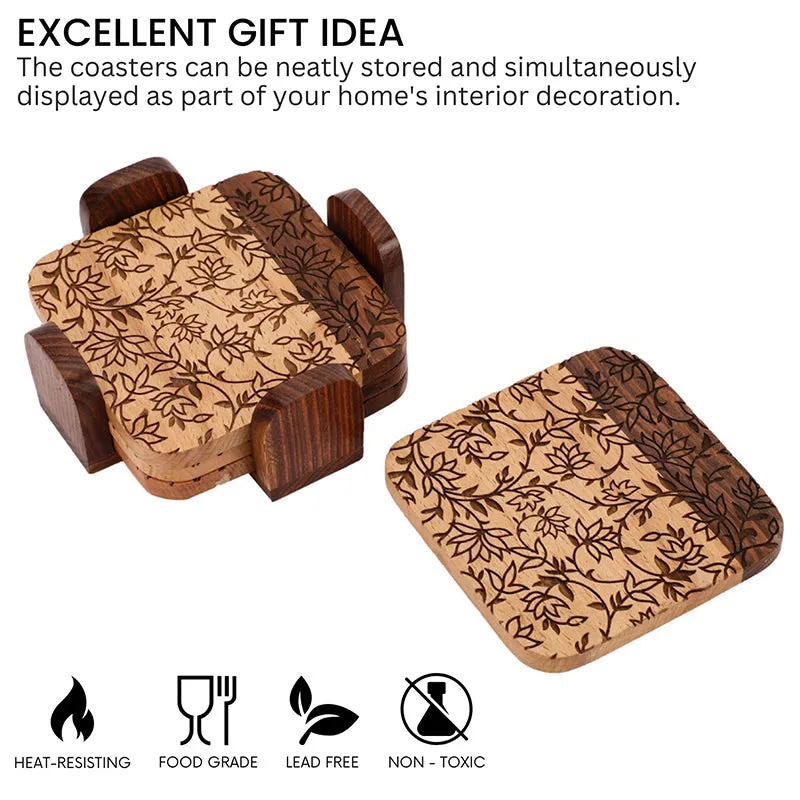 Sylvana Wood Coaster With Stand - Five Piece Set media 5