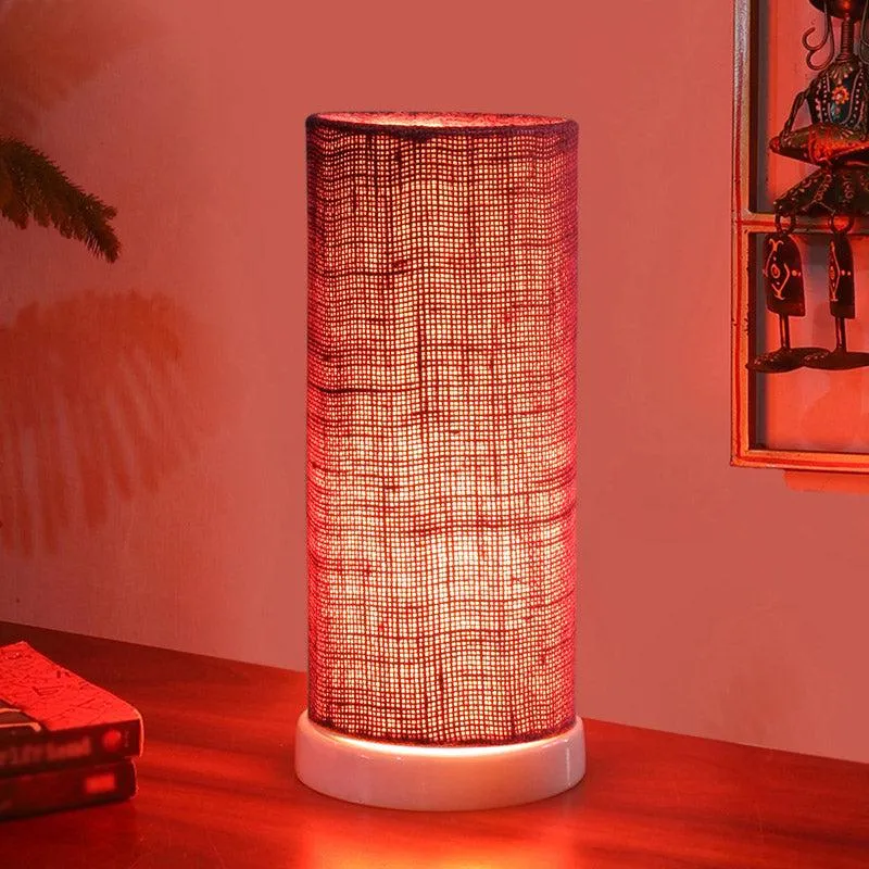 Esto Tower Wooden Table Lamp With Jute Shade - Maroon,White media 1