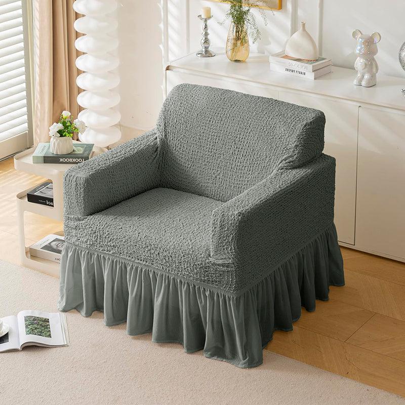 Refined Ruffles Solid Sofa Cover (Grey) - Single Seater media 3