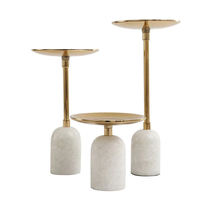 Obra Pillar Candle Holder (Gold & Beige) - Set Of Three media 3