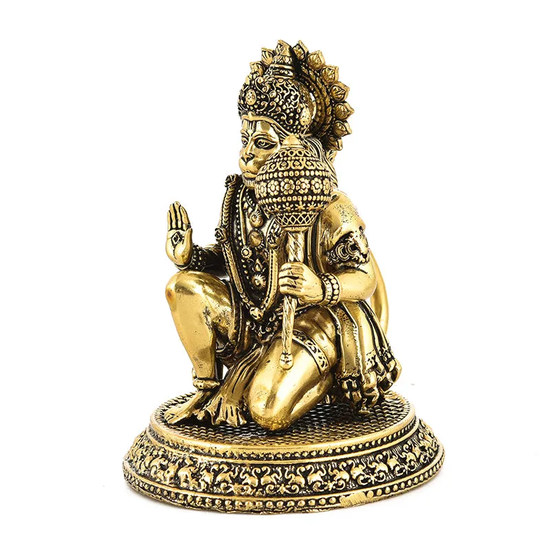 Blessed Bajrangbali Brass Idol - Gold media 4
