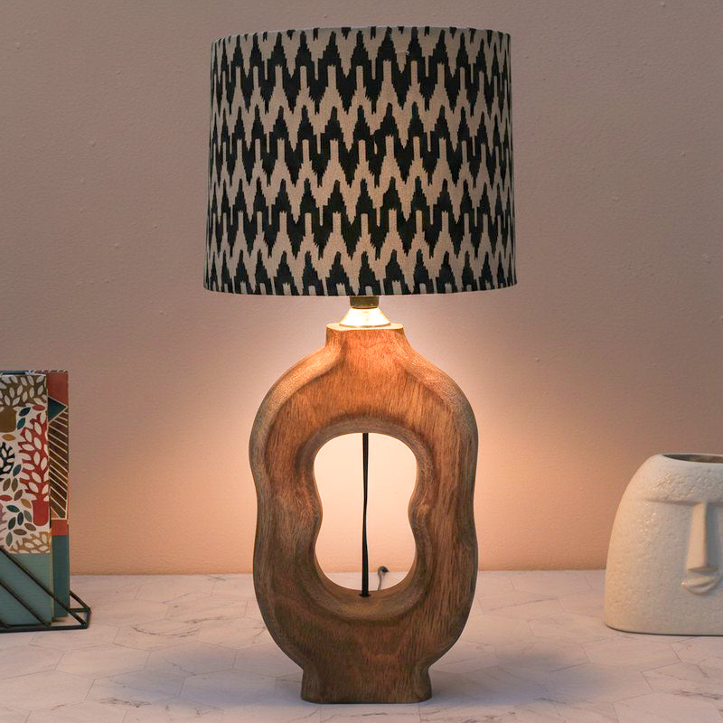 Chevronic Hewn Printed Mango Wood Table Lamp - Black,White