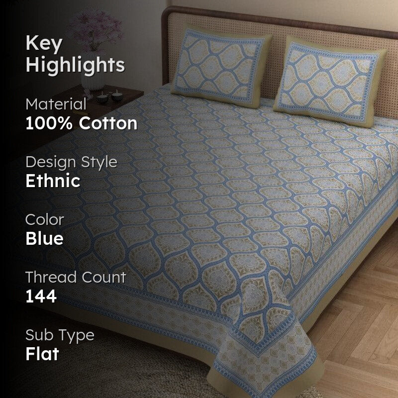 Lavelle Cotton Bedsheet (Blue) - 144 TC media 2
