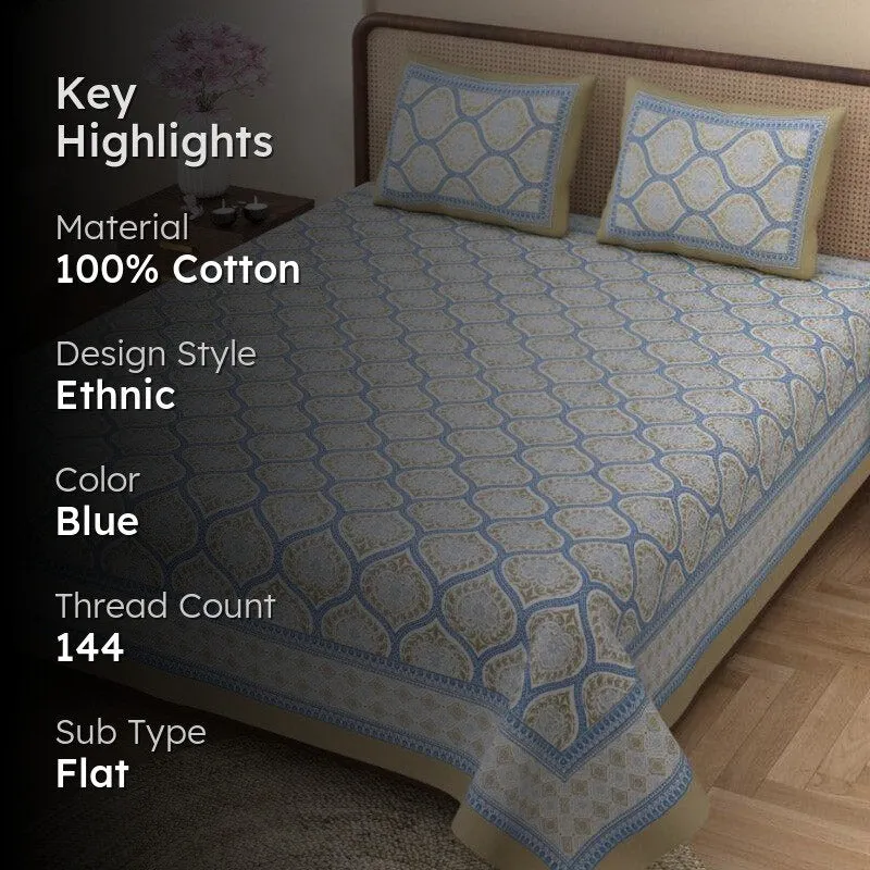 Lavelle Cotton Bedsheet (Blue) - 144 TC media 2