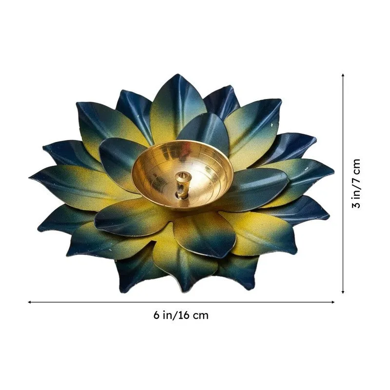 Sacred Bloom Diya- Yellow/Blue media 7