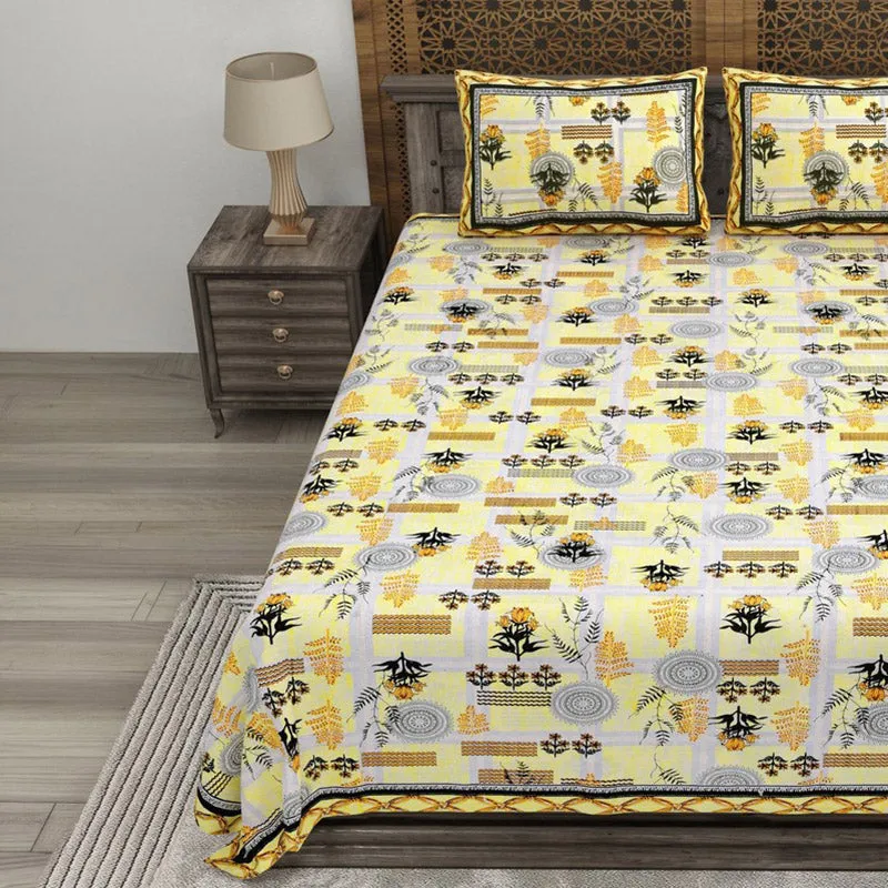 Formy Cotton Bedsheet (Yellow,Grey) - 240 TC media 3