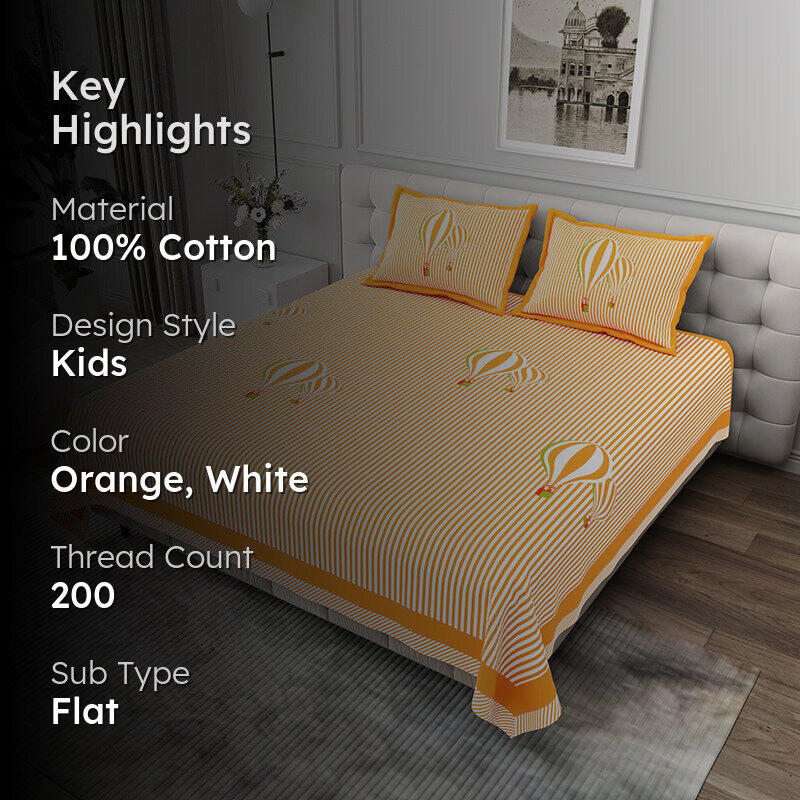 Illusion Stripey Flight Cotton Bedsheet (Orange) - 200 TC media 2