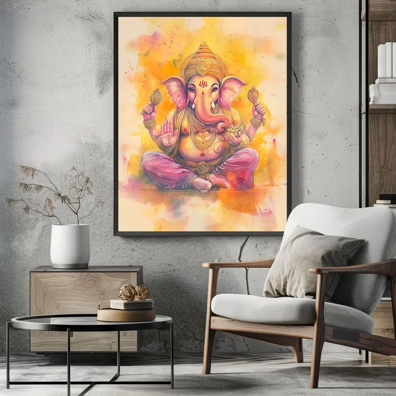 Divine Vakratunda Spiritual Archival Paper Wall Painting With Frame - Black media 3
