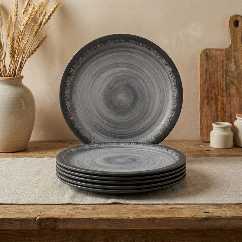 Circular Black Melamine Quarter Plates - Set of Six