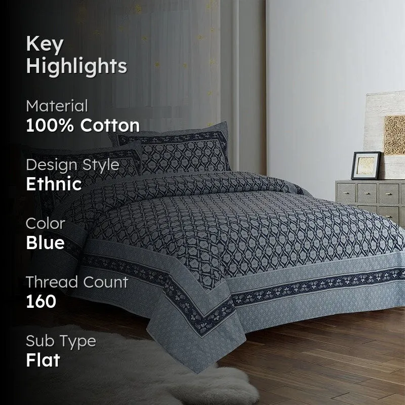 Opala Printed Cotton Bedsheet (Blue) - 160 TC media 2