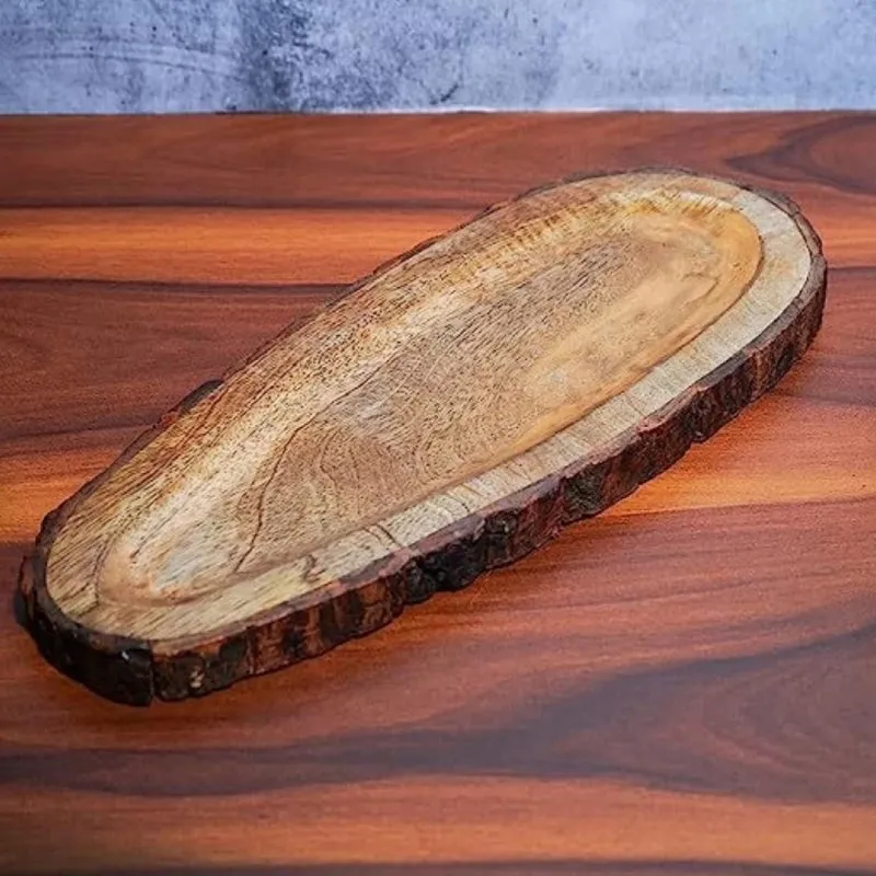 BarkServe Oblong Mango Wood Serving Platter media 1