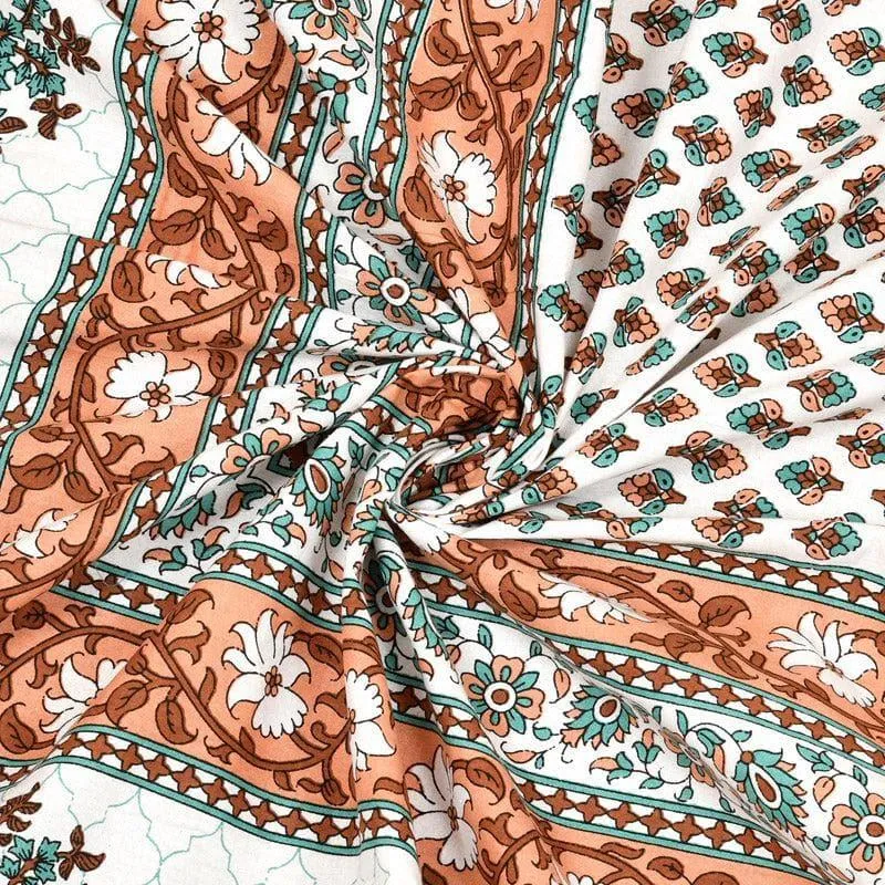 Prerna Ethnic Printed Cotton Bedsheet (Orange) - 140 TC media 5