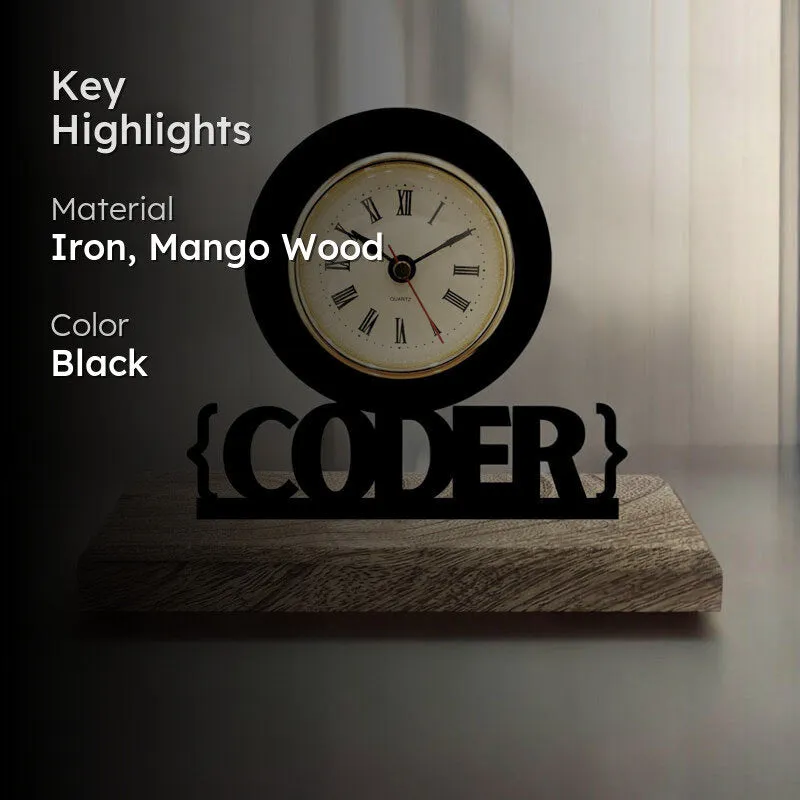 Coder Iron & Mango Wood Table Clock media 2