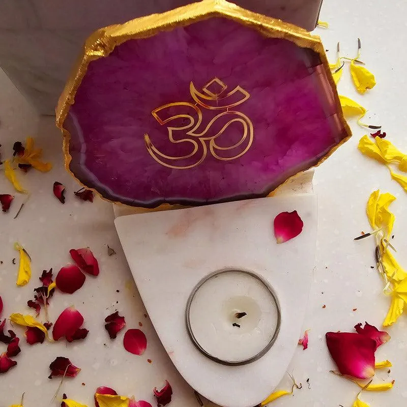 Om Agate & Marble Tealight Candle Holder - Pink media 3