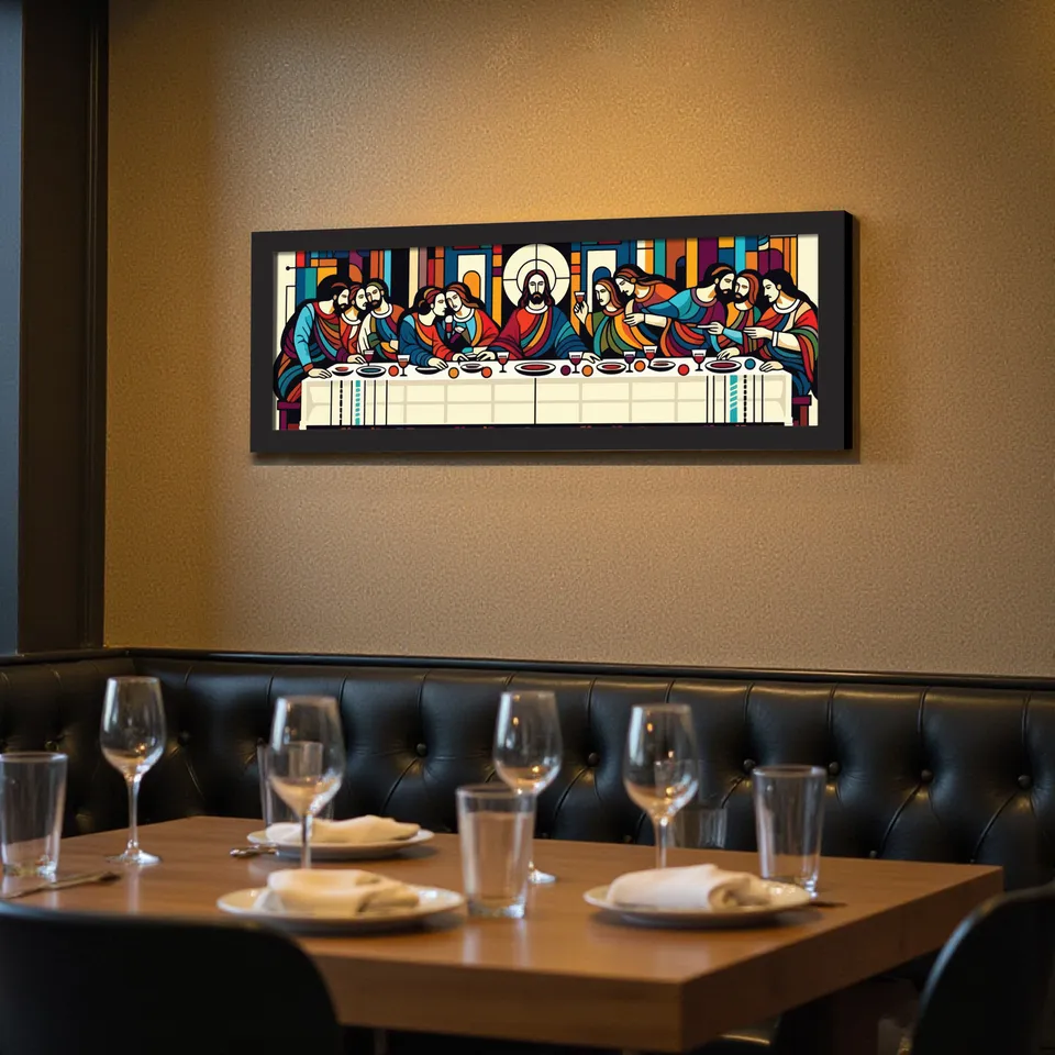 Sacred Last Supper Wall Painting With Frame media 6