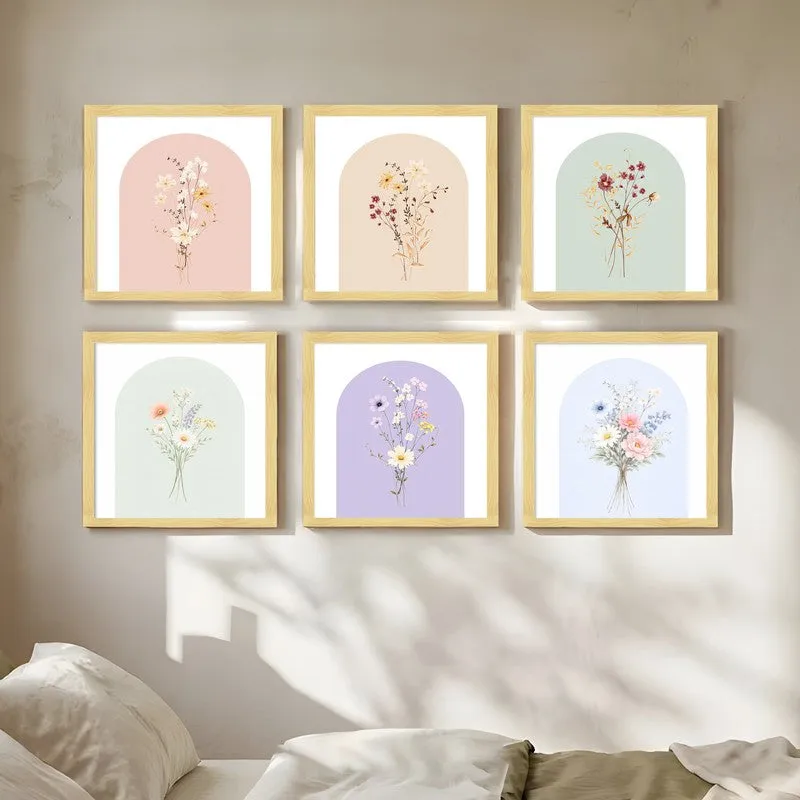 Subtle Flora Paper Wall Painting With Frame - Set Of Six media 4