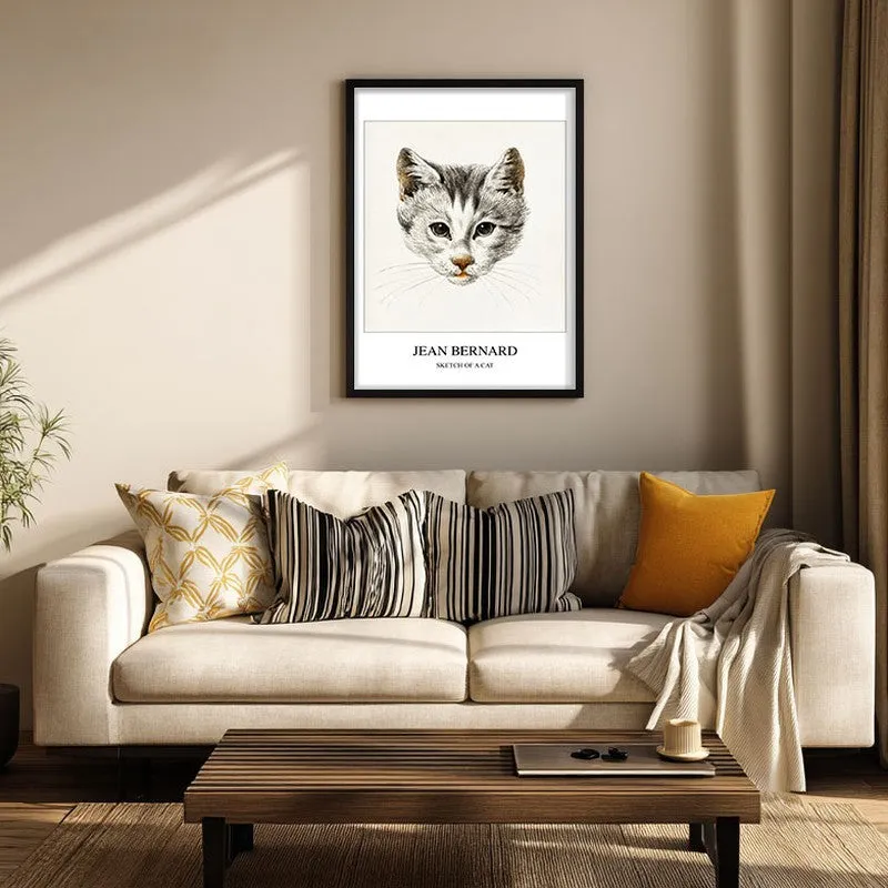 Sketch of a Cat Jean Bernard Archival Canvas Wall Painting - Black Frame media 3