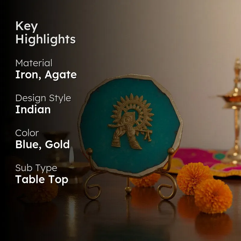 Krishna Harmony Agate Showpiece With Stand - Blue media 2