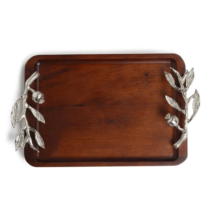 Amber Wood Serving Tray - Silver,Brown media 6