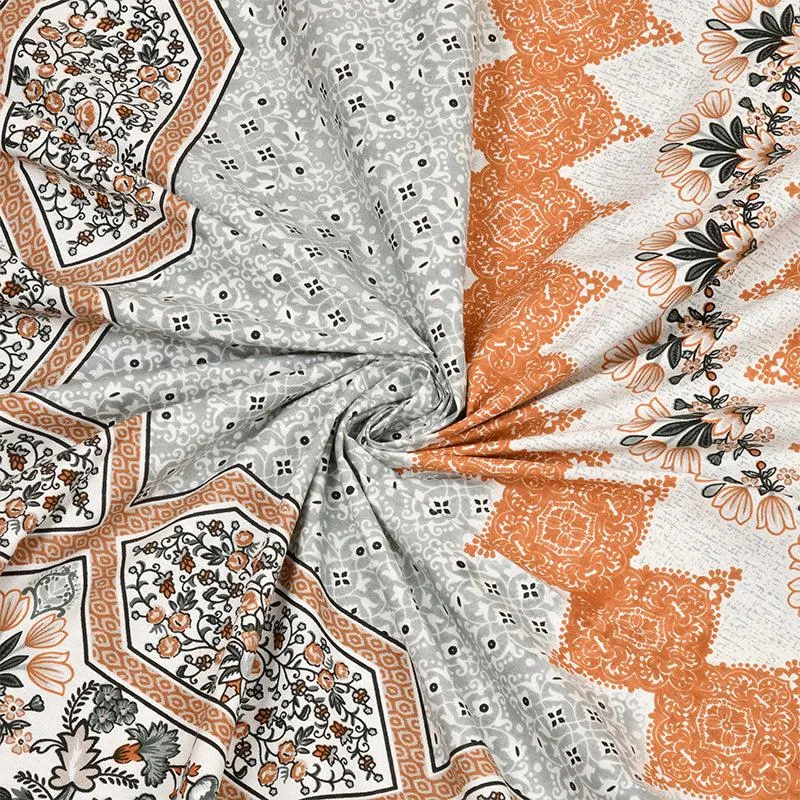 Chaital Ethnic Cotton Bedsheet (Grey,Brown) - 240 TC media 3