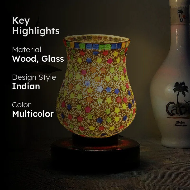 Prismia Mosaic Glass Table Lamp With Wooden Base - Multicolor media 2