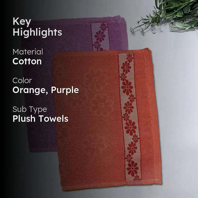 Wildflower Trim Cotton Hand Towel (Deep Orange & Purple) - Set Of Two media 2