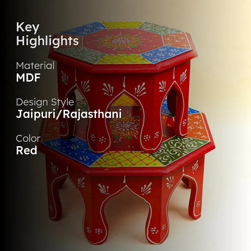 Ethno-Mosaic Hand-Painted MDF Stool - Set Of Two media 2
