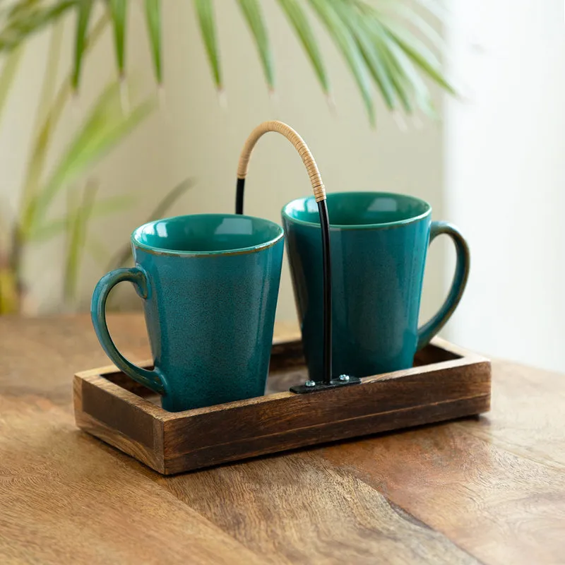 Azraq Handglazed Ceramic Coffee Mug With Tray (320 ML) - Three Piece Set media 1