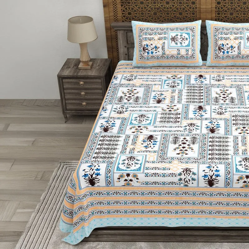 Desiio Cotton Bedsheet (Blue,Peach) - 240 TC media 3