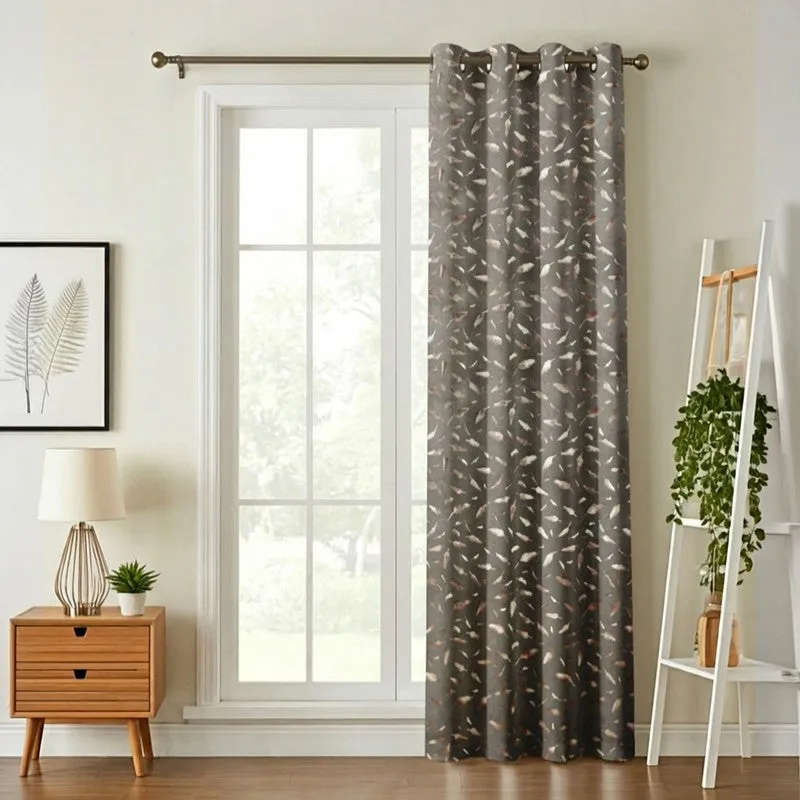 Shimmer Veil Printed Velvet Curtain - Grey,Gold media 1
