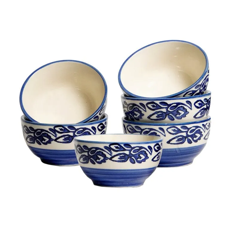 BiteNest Ceramic Snack Bowls (White,Blue, 150 mL Each) - Set Of Six media 3