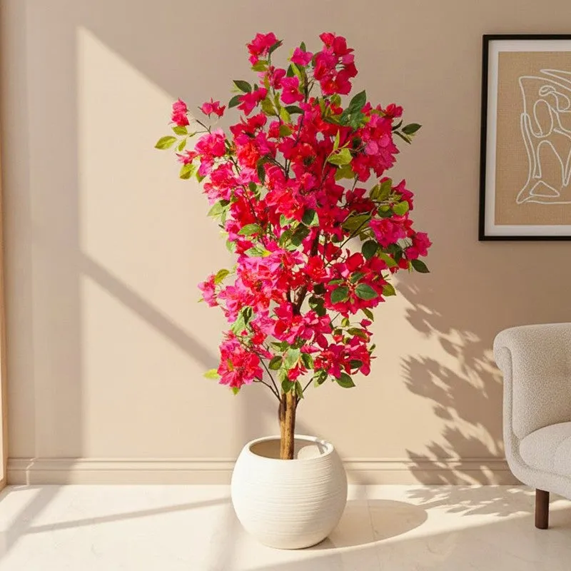 Verdiq Artificial Bougainvillaea With Black Plastic Pot - 5 Feet media 1
