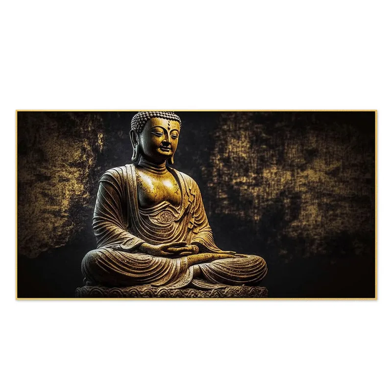 Zen Golden Buddha Canvas Wall Painting With Frame media 5