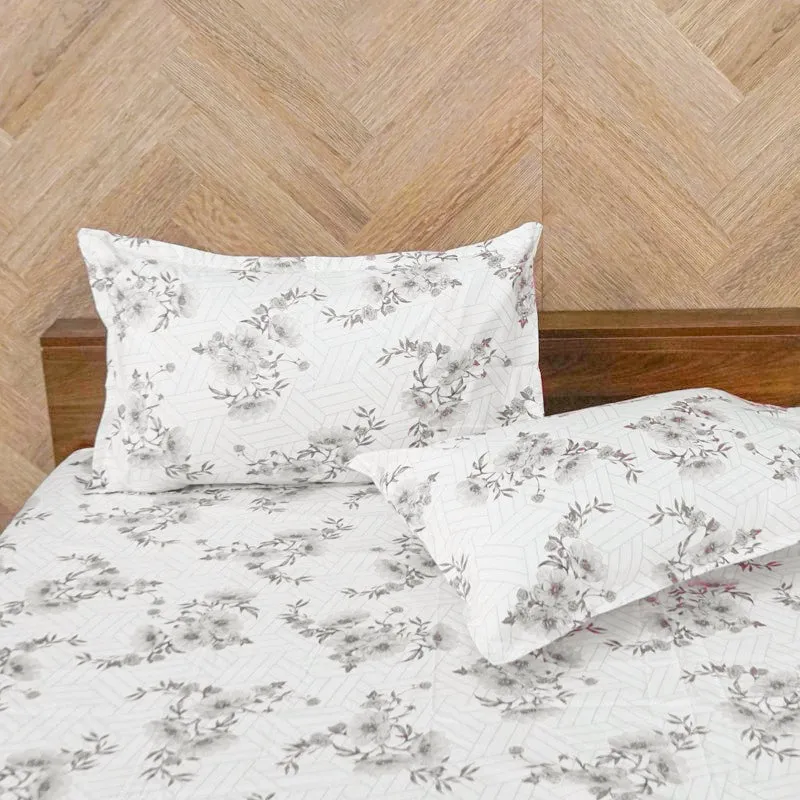 Coquette Floral Cotton Bedsheet (Grey) - 180 TC media 4