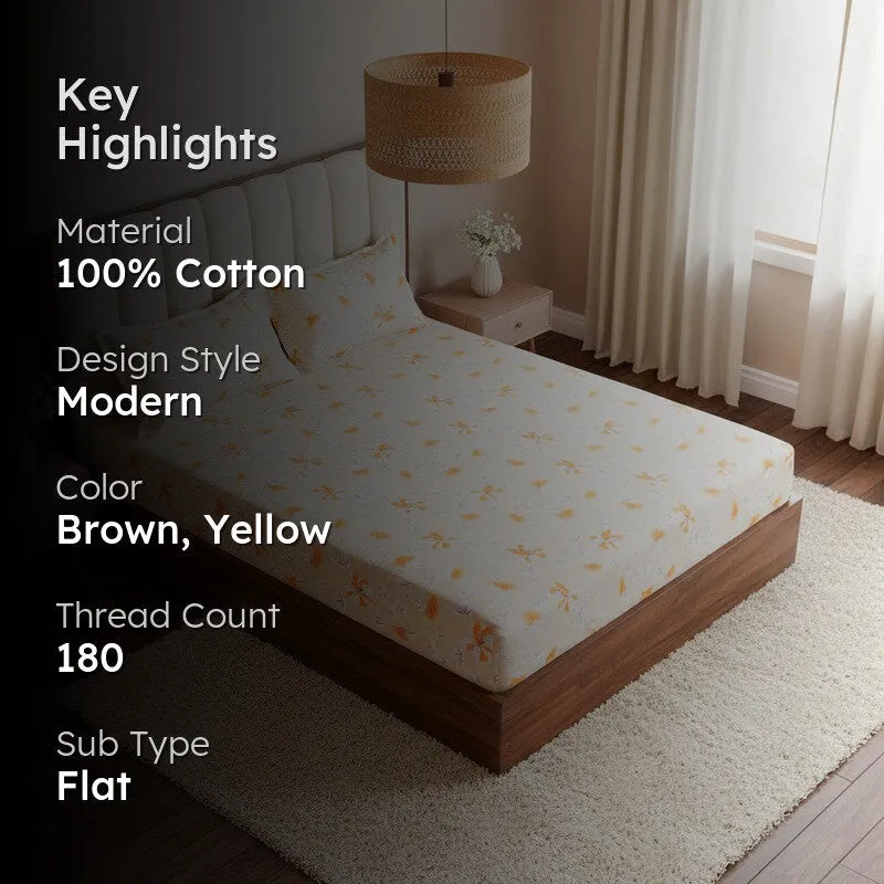 Carmilla Floral Cotton Bedsheet (Yellow) - 180 TC media 2