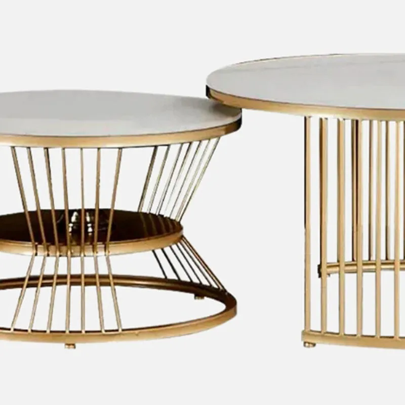 Phoenix Accent Table with Marble Top (Gold & White) - Set Of Two media 3