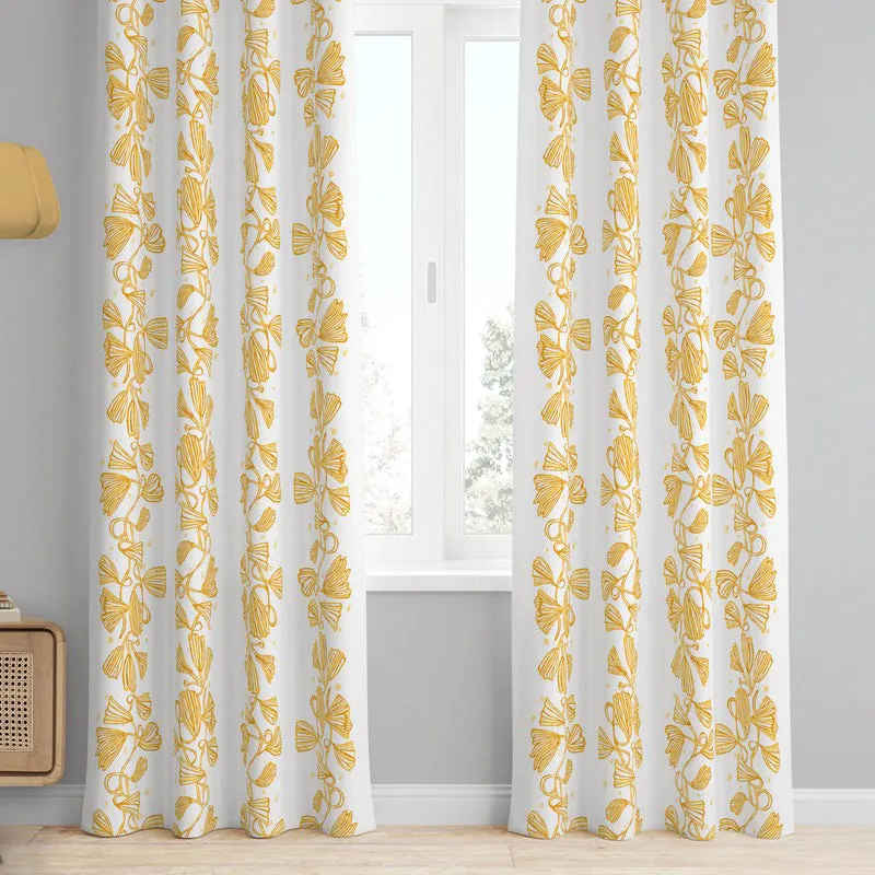 Tranquebar Home Petal Charm Cotton Curtains(Yellow) - Set Of Two media 3