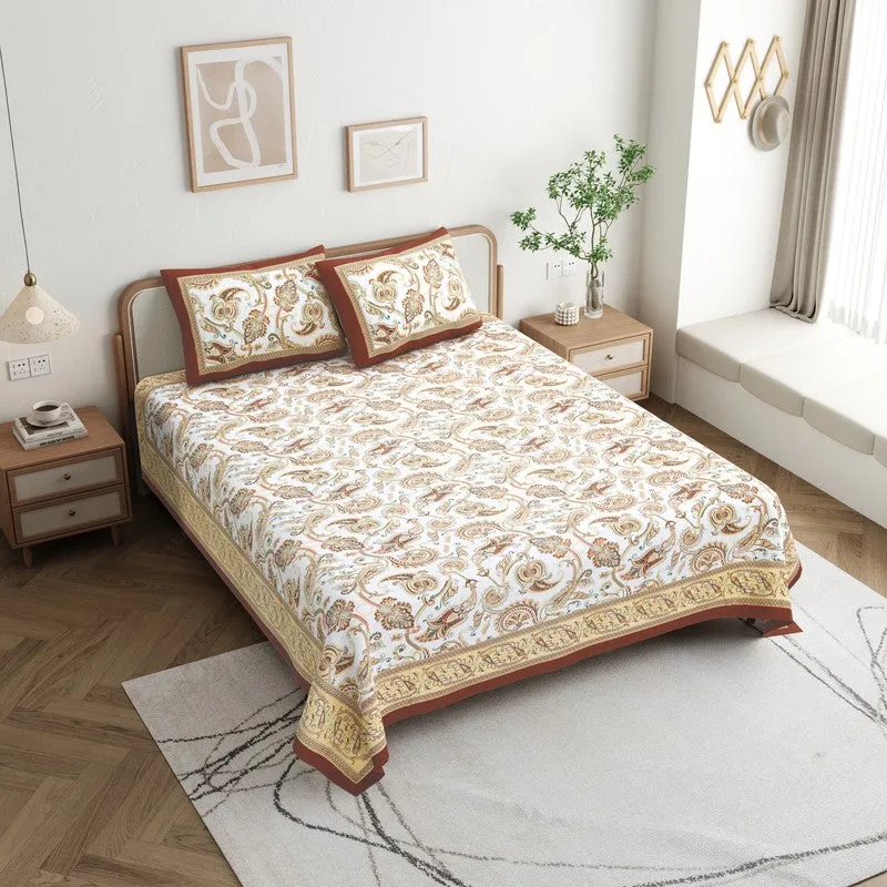 Bloom Cotton Bedsheet (Beige,Brown) - 180 GSM media 3