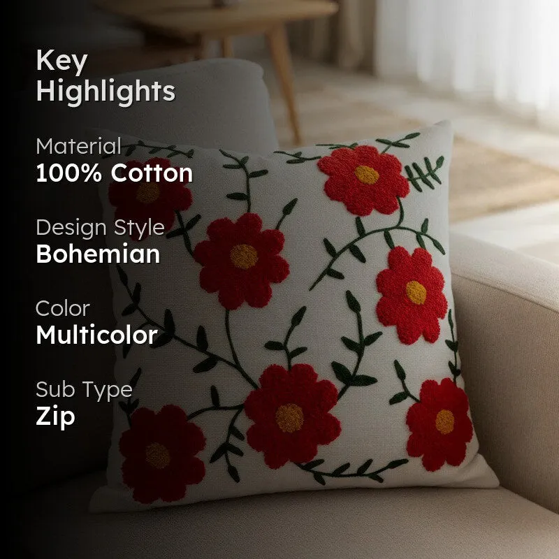 Floral Tuft Cotton Cushion Cover media 2