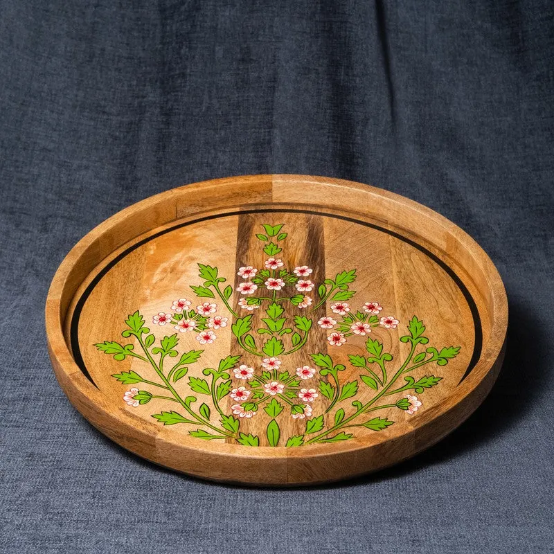 BloomCraft Floral Wood Rotating Serving Platter media 3