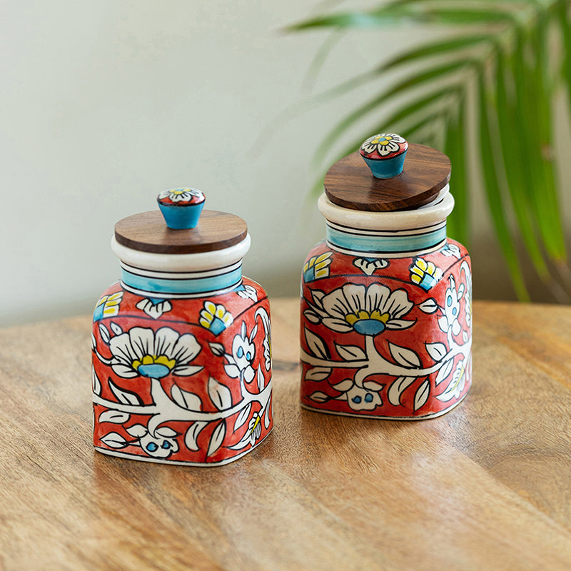 Rang-E-Gul Handpainted Ceramic Jar (410 mL Each) - Set Of Two