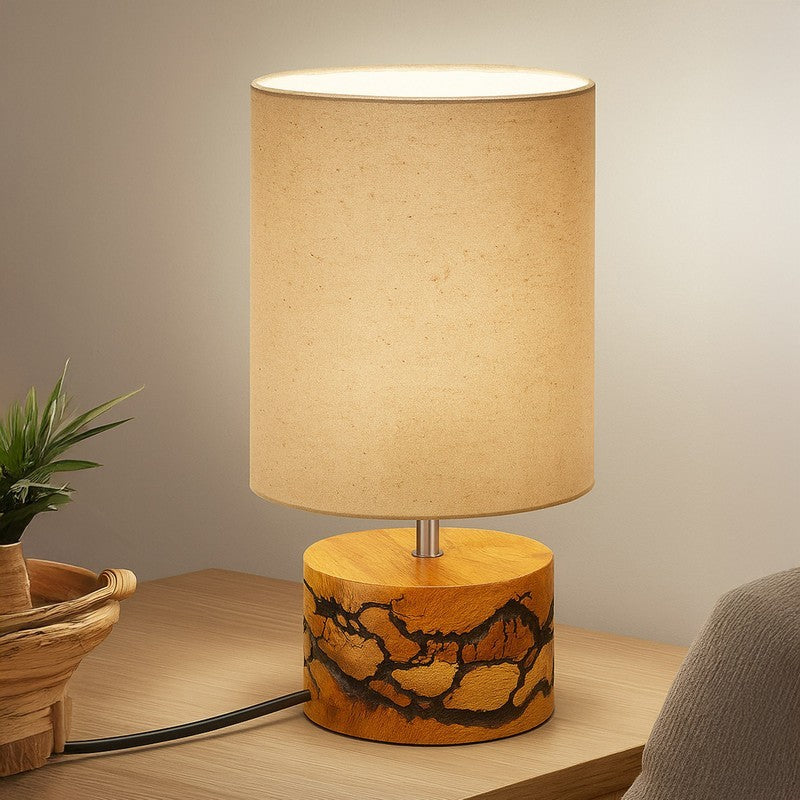 WhiteAura Minimal Bedside Wooden Table Lamp - Beige,Brown