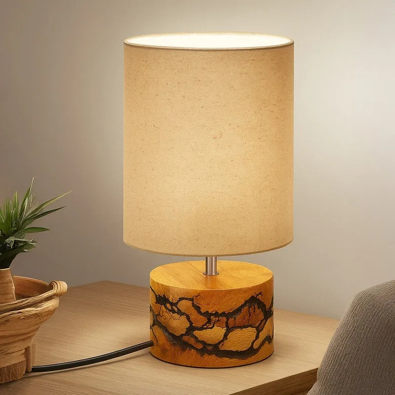 WhiteAura Minimal Bedside Wooden Table Lamp - Beige,Brown media 1