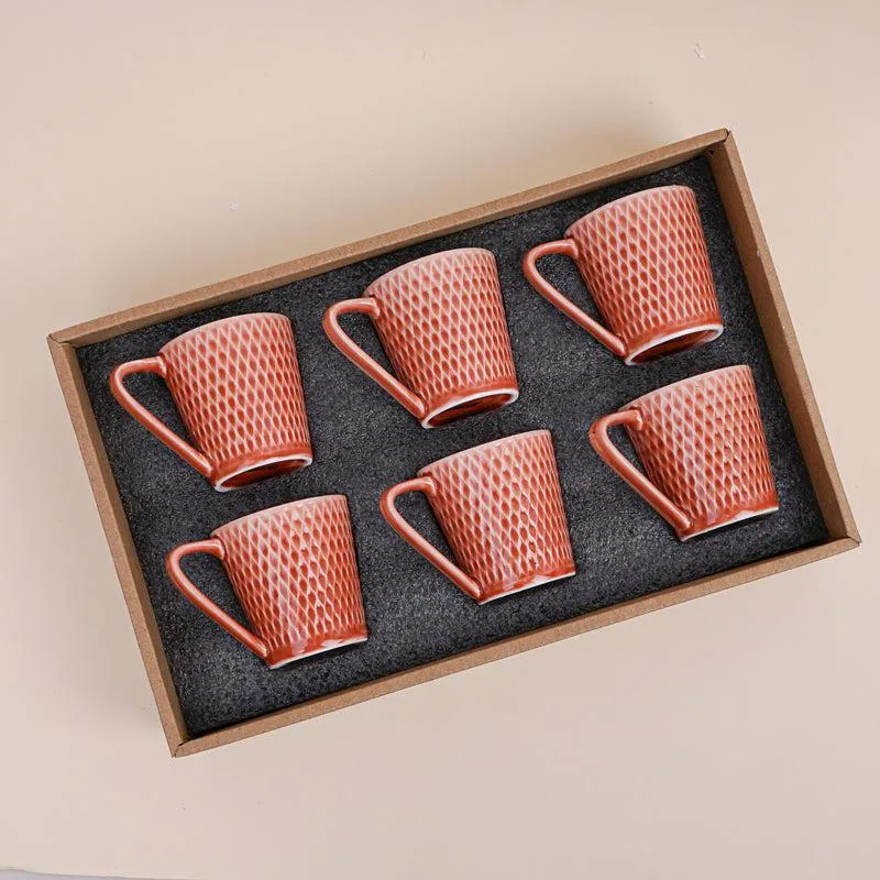 Bruna Porcelain Tea Cup (180 mL Each)/Orange)- Set of Six media 5