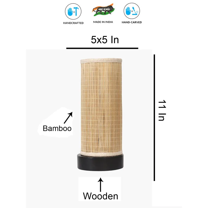 Vionelle Cylindra Curve Bamboo Table Lamp - Black media 8