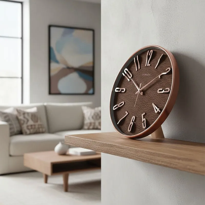 Elite Numeric Plastic Wall Clock - Brown & Rose Gold media 5