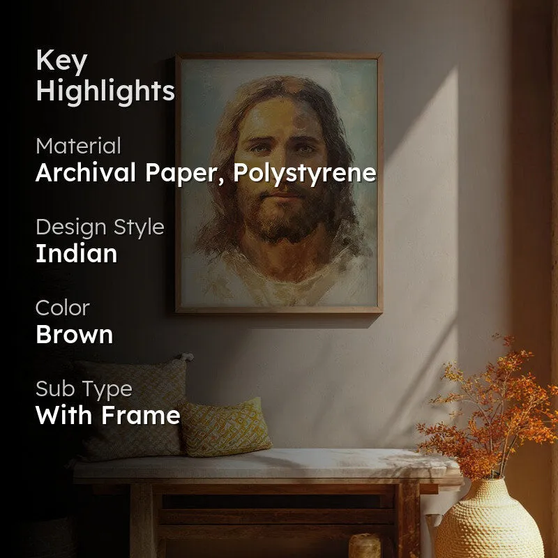 Ethereal Jesus Archival Paper Wall Painting With Brown Frame media 2