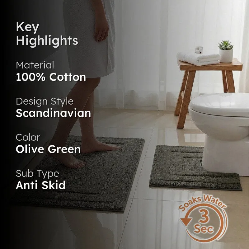 Aqualoom Anti skid Bath Mat (Olive Green) - Set Of Two media 2