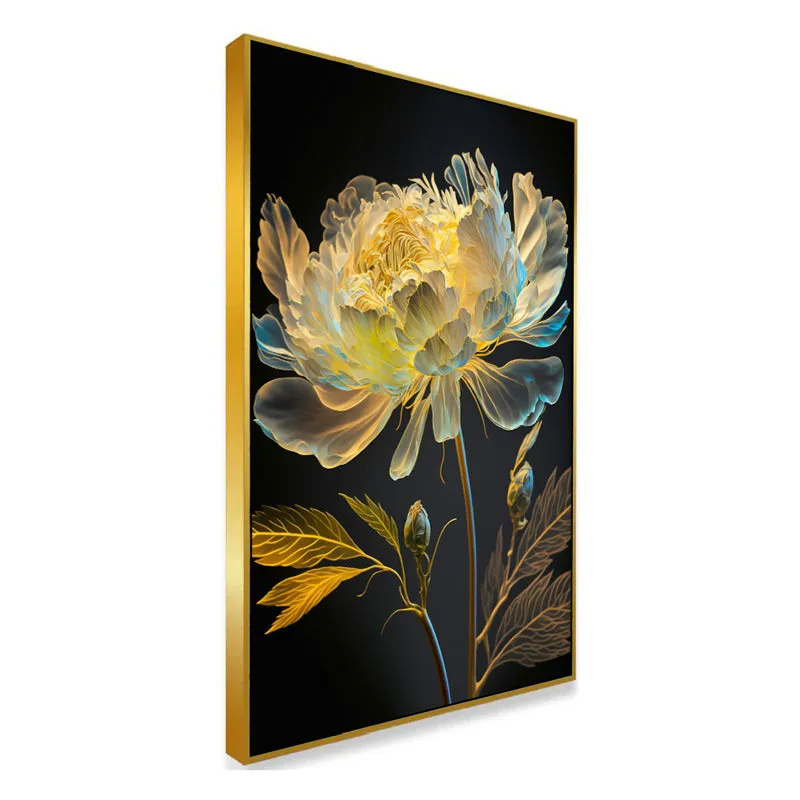 Midnight Flora Luminosa Floral Canvas Wall Painting With Frame - Gold media 3